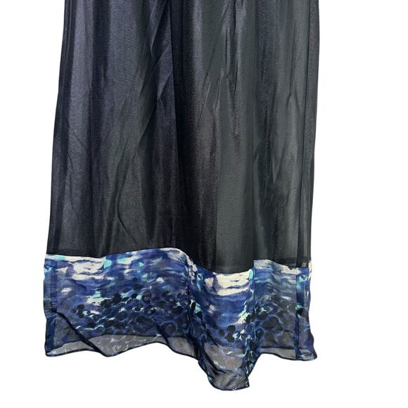 Jeffrey & Dara Sheer Black Nightgown Maxi Lingerie Mesh Overlay Blue Hem OS - Picture 4 of 5
